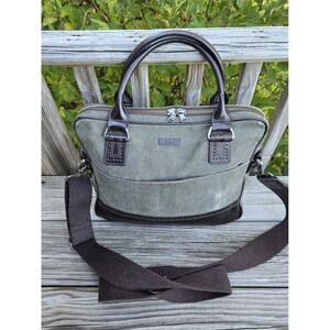 John Varvatos Distressed Attache Laptop Messenger Bag Leather Canvas Green